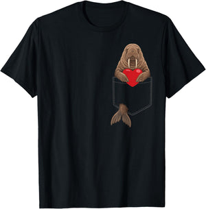 Walrus in Pocket Arctic Animal Lover Valentines T-Shirt - T-Shirt | Black