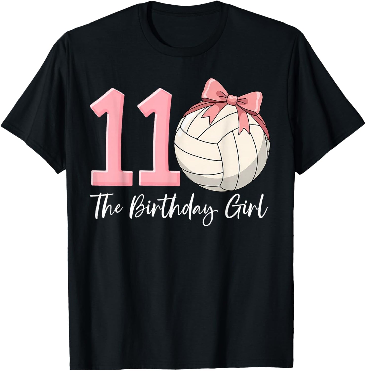 11th Birthday Girl Volleyball Ball Coquette Pink 11 T-Shirt - T-Shirt | Black
