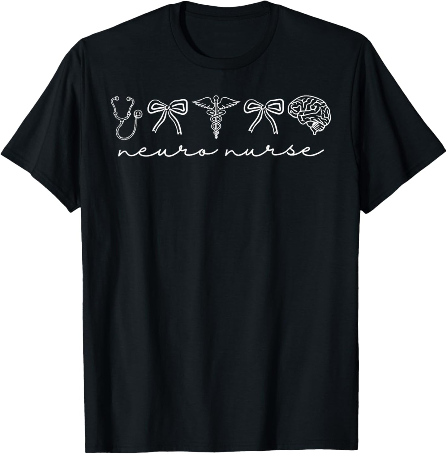 Coquette Neurology Nurse Bow Neuroscience Trauma RN Nurse T-Shirt - T-Shirt | Black