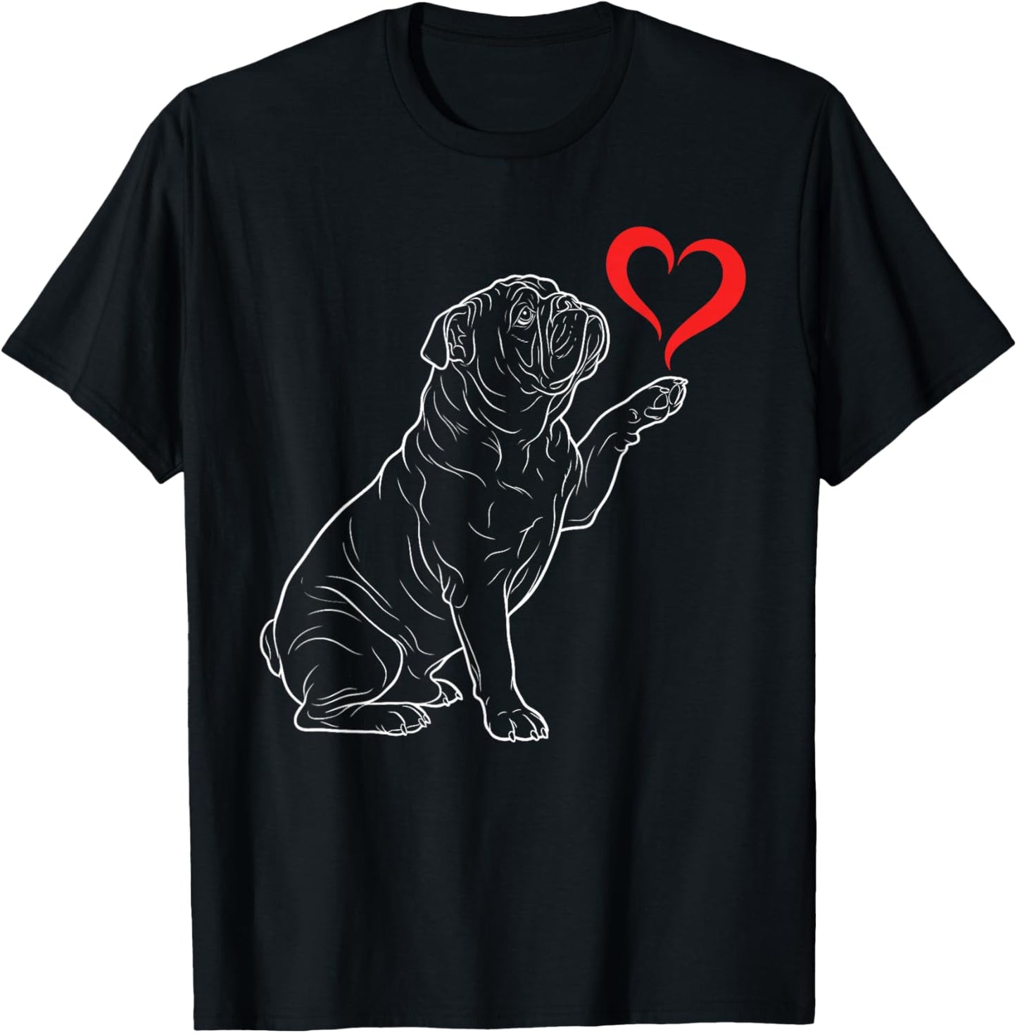 English Bulldog Dog Art Holding Heart Valentines T-Shirt - T-Shirt | Black