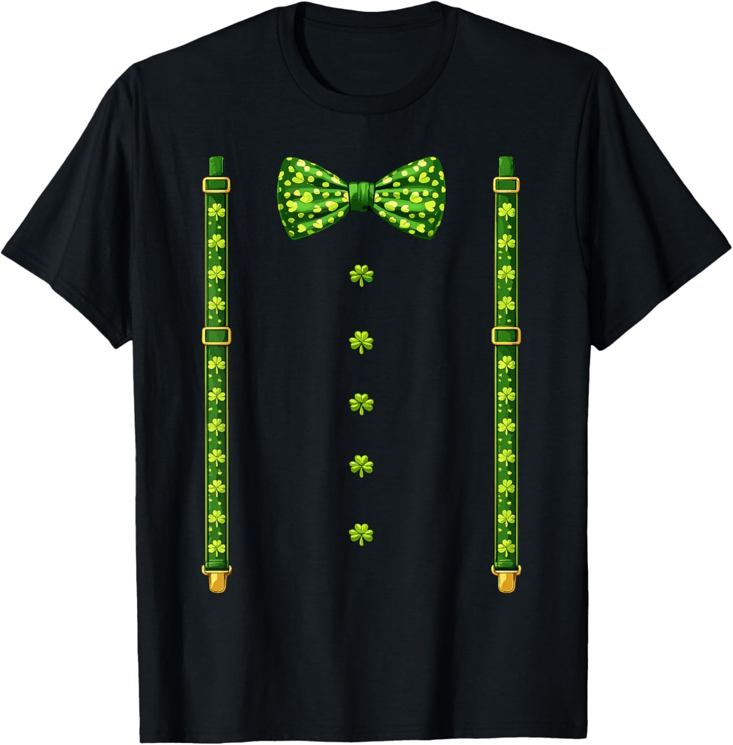 Bow Tie Suspenders Green Shamrocks St Patricks Day Costume T-Shirt - T-Shirt | Black