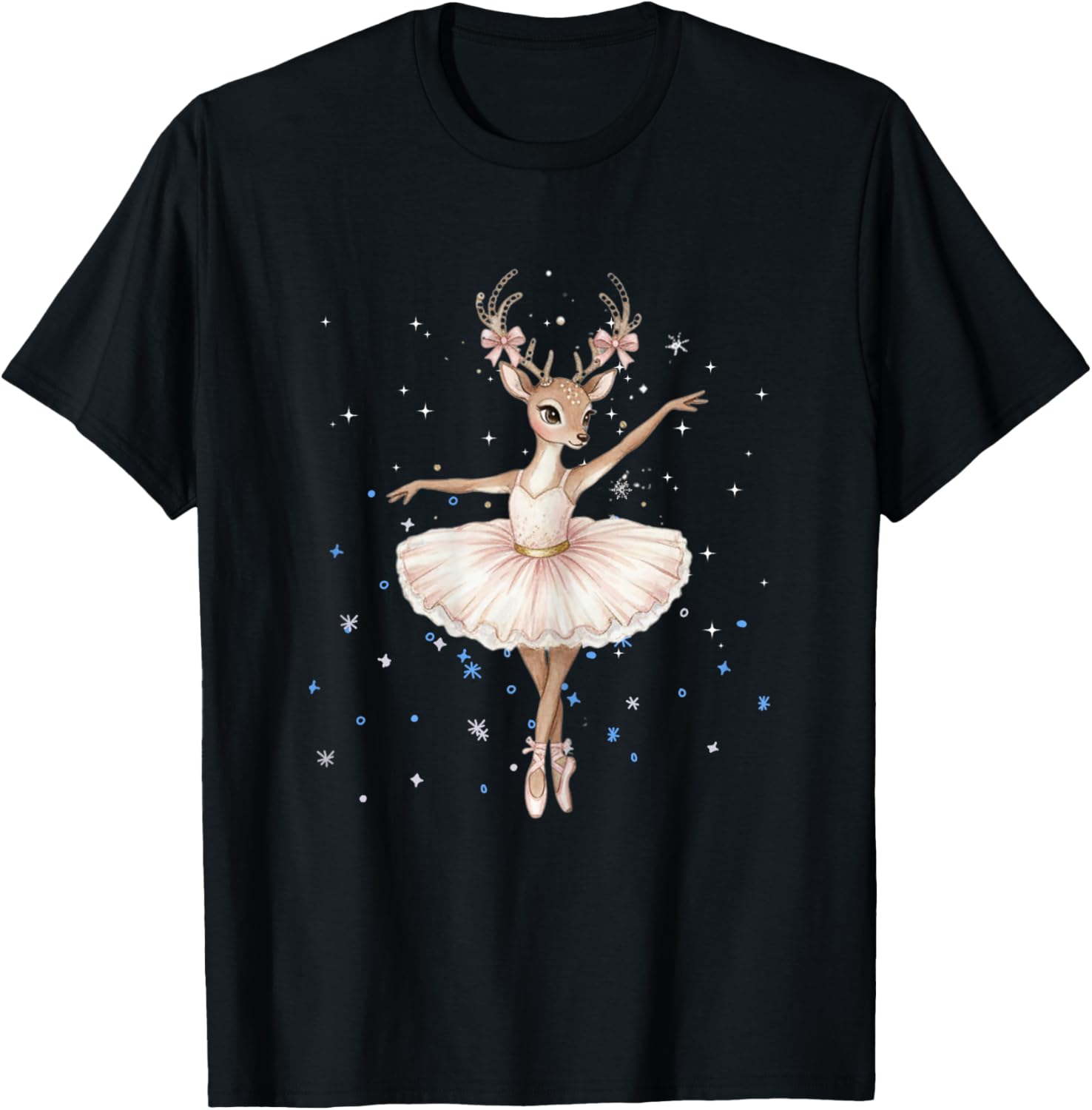 Cute Reindeer Dancer Christmas Ballerina Xmas Design T-Shirt - T-Shirt | Black