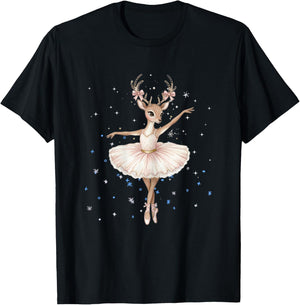 Cute Reindeer Dancer Christmas Ballerina Xmas Design T-Shirt - T-Shirt | Black