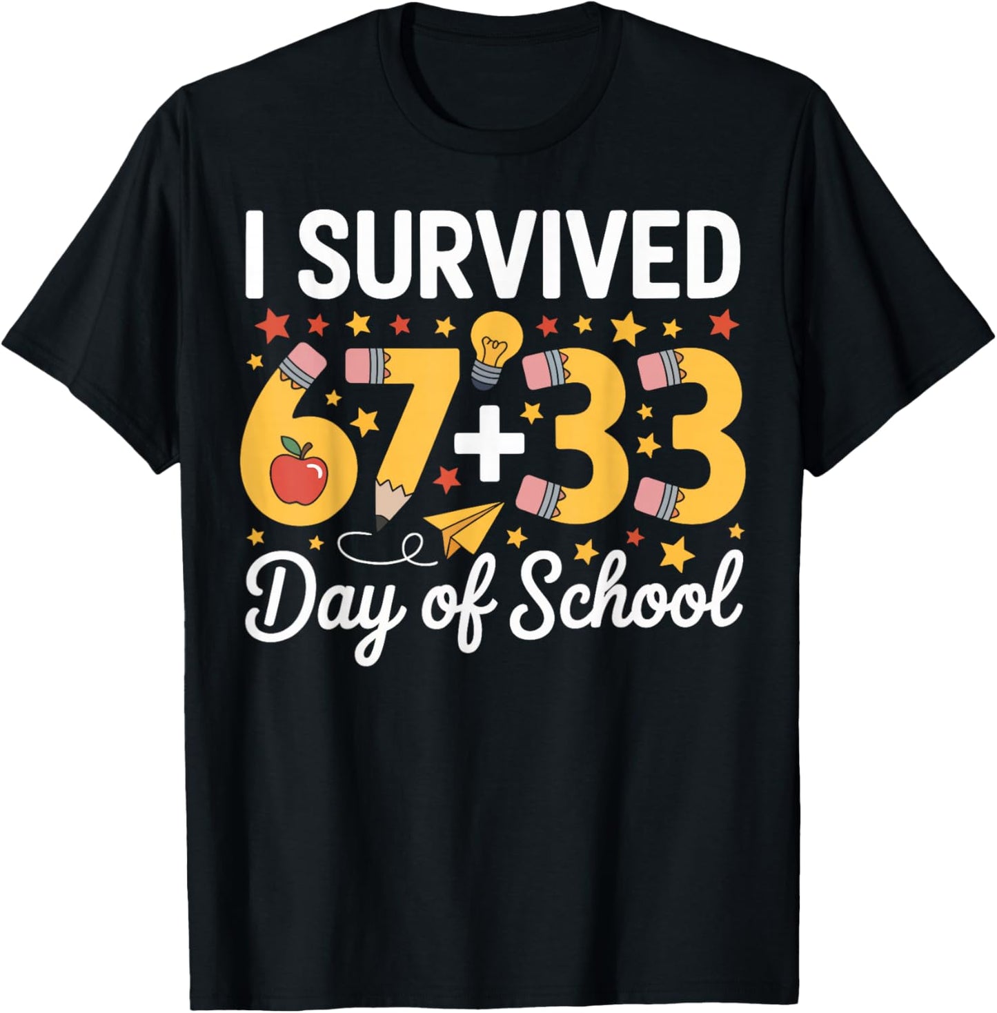 I Survived 100 Days of School Six Seven Meme Teacher Student T-Shirt - T-Shirt | Black