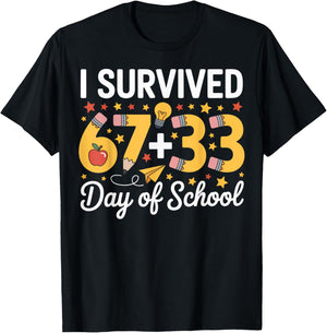 I Survived 100 Days of School Six Seven Meme Teacher Student T-Shirt - T-Shirt | Black