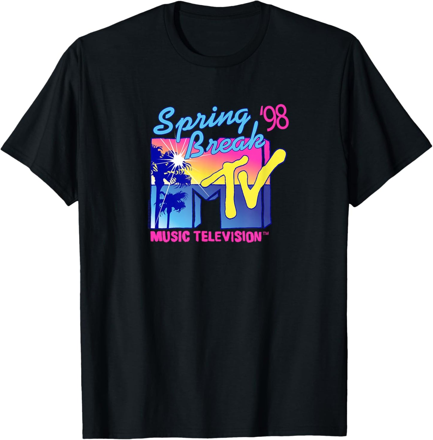 MTV Spring Break '98 Palm Tree Logo Vintage TV T-Shirt - T-Shirt | Black