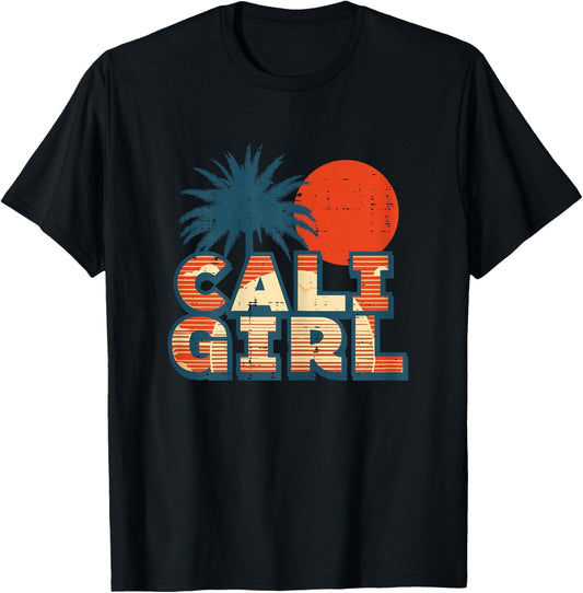 Vacation Cali Girl Palm Trees Sun Summer Girls Kids Women T-Shirt - T-Shirt | Black