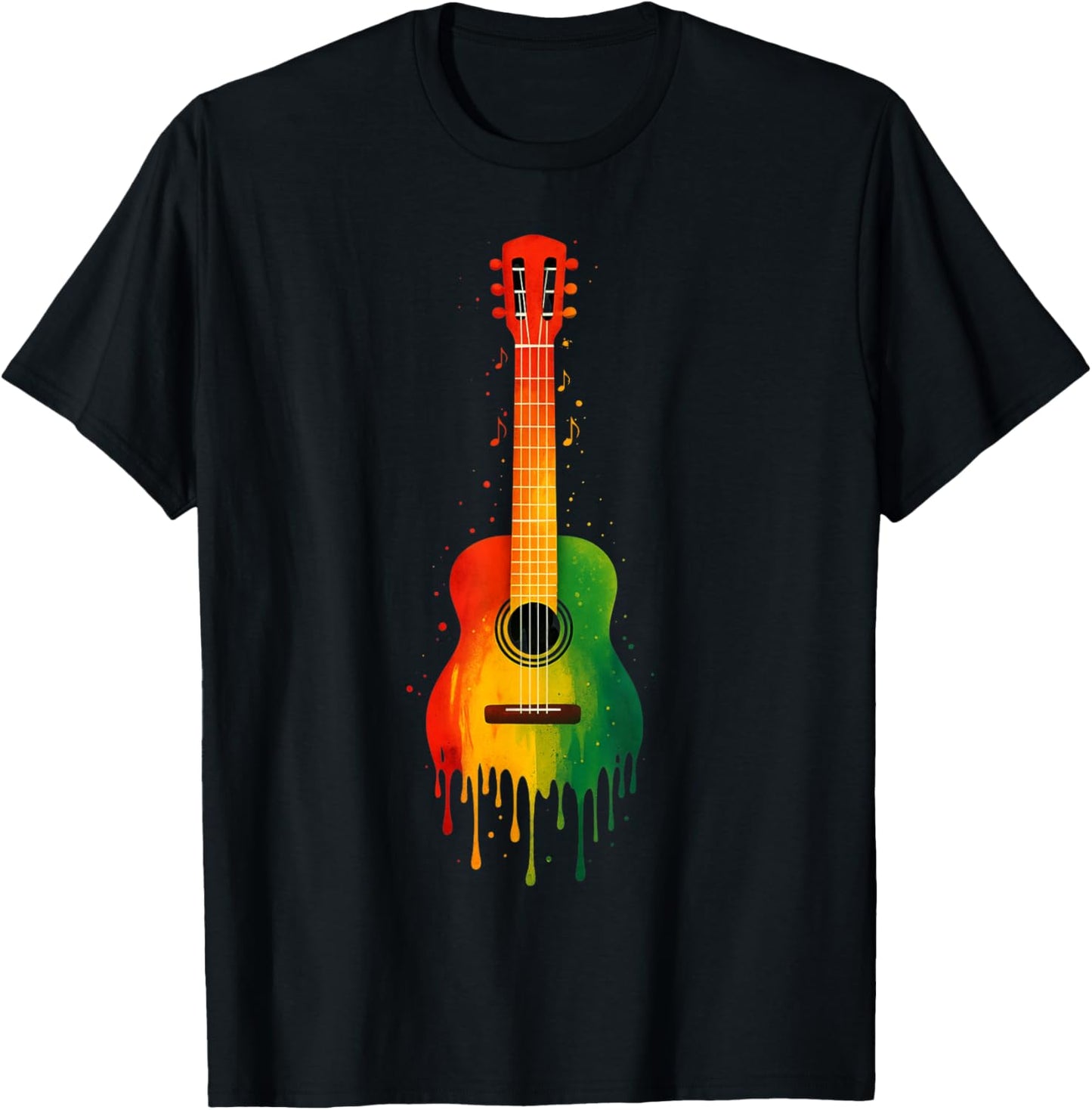 Dripping Paint Acoustic Guitar Art | Jamaican Reggae Vibes T-Shirt - T-Shirt | Black