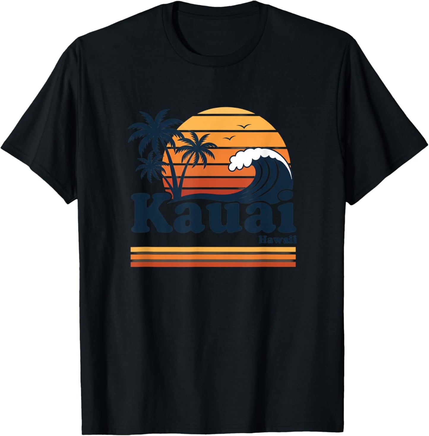 Kauai Hawaii Retro Sunset Wave Palm Trees Kids Beach Graphic T-Shirt - T-Shirt | Black