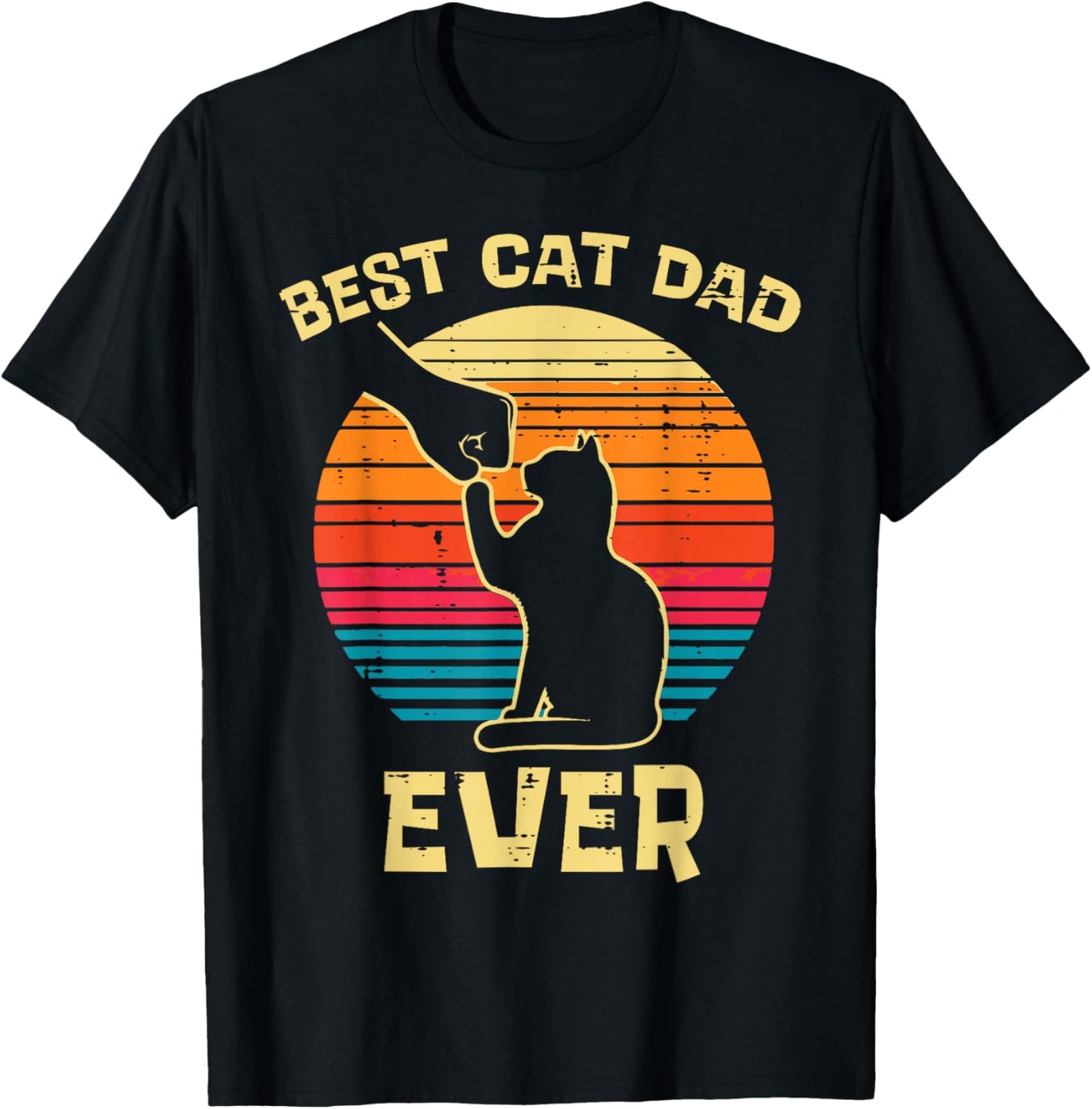 Best Cat Dad Ever Fist Bump Retro Kitten Fur Papa Daddy Men T-Shirt - T-Shirt | Black