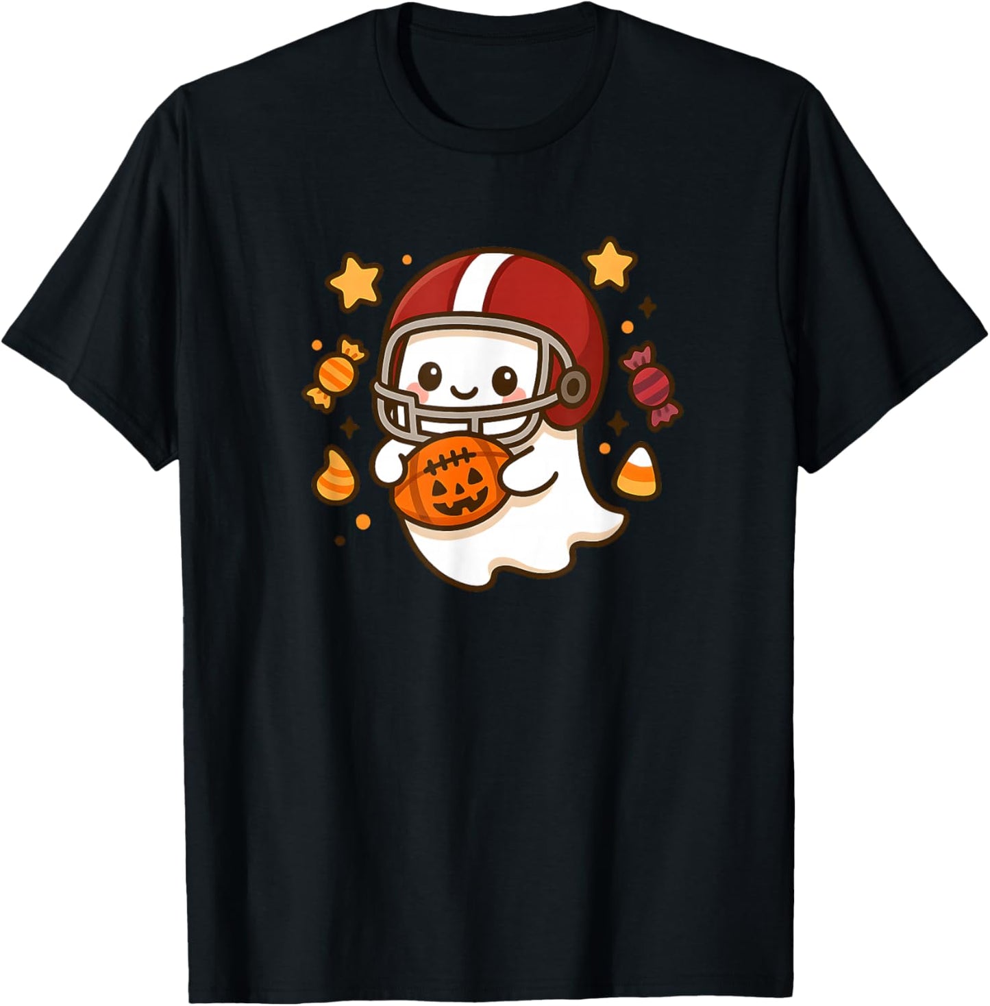 Cute Ghost Football Player Halloween Kawaii Pumpkin Kids T-Shirt - T-Shirt | Black