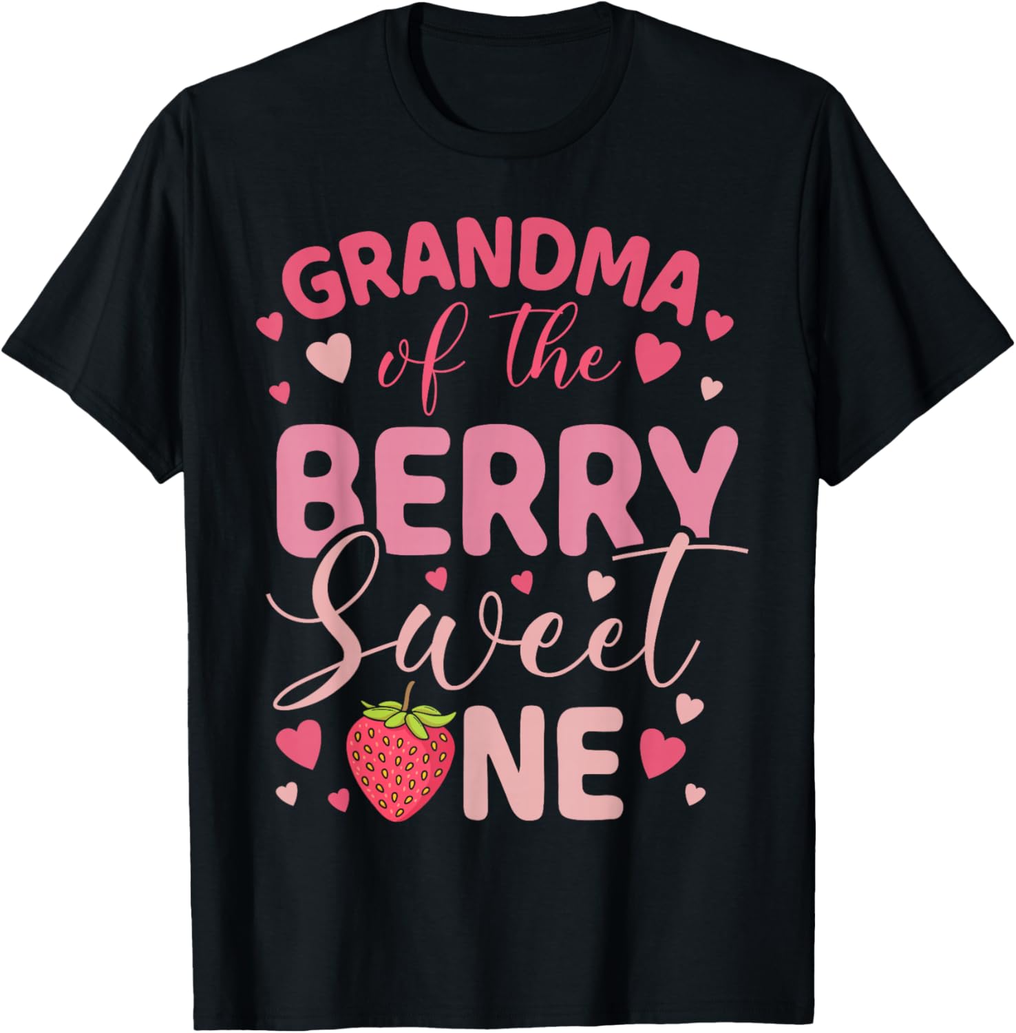 Grandma of The Berry Sweet One Strawberry First Birthday T-Shirt - T-Shirt | Black