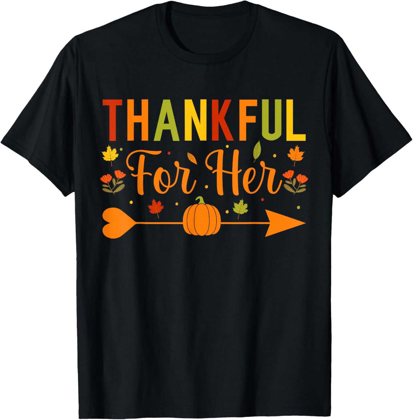 Thankful Couples Fall Matching Couple Thanksgiving T-Shirt - T-Shirt | Black