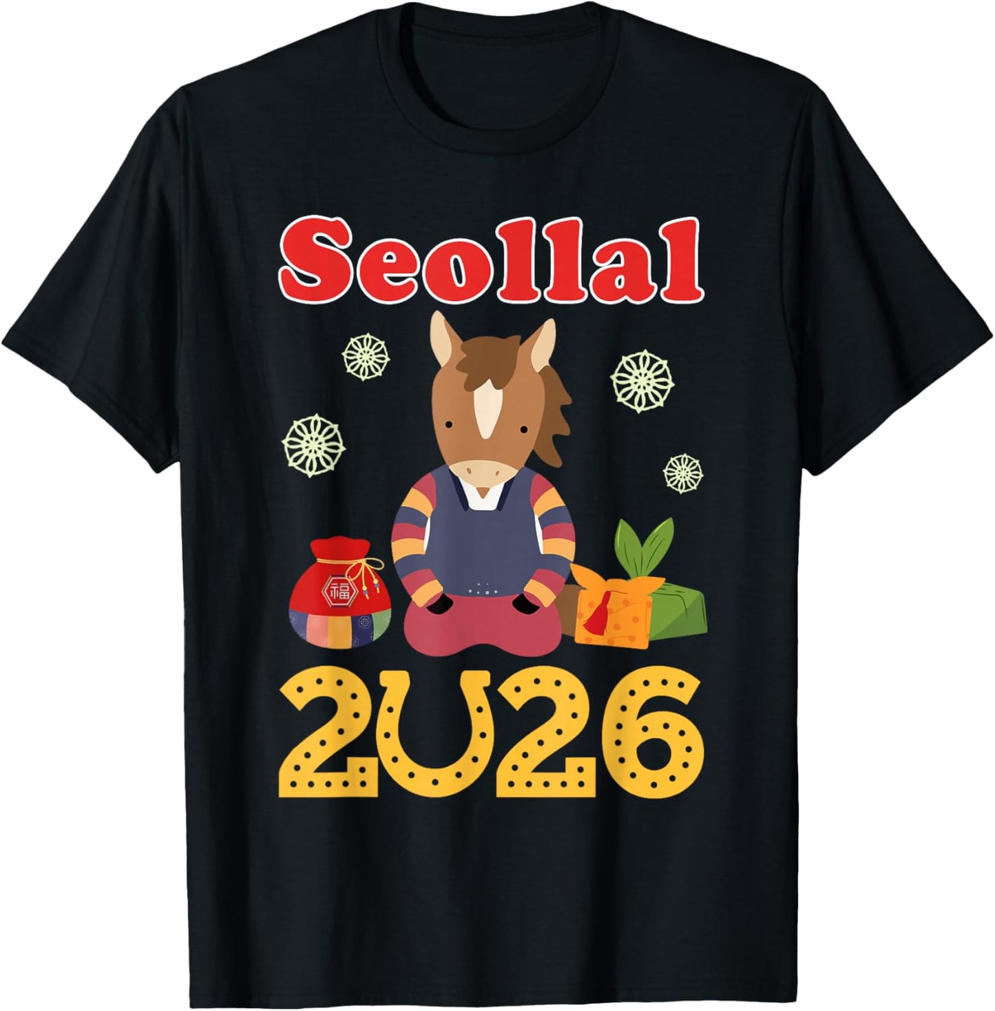 Seollal 2026 Happy Korean Lunar New Year Horse Decorations T-Shirt - T-Shirt | Black