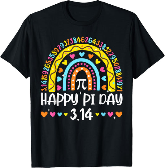 Happy Pi Day 3.14 Number Rainbow Math Geek Teacher Boy Girl T-Shirt - T-Shirt | Black