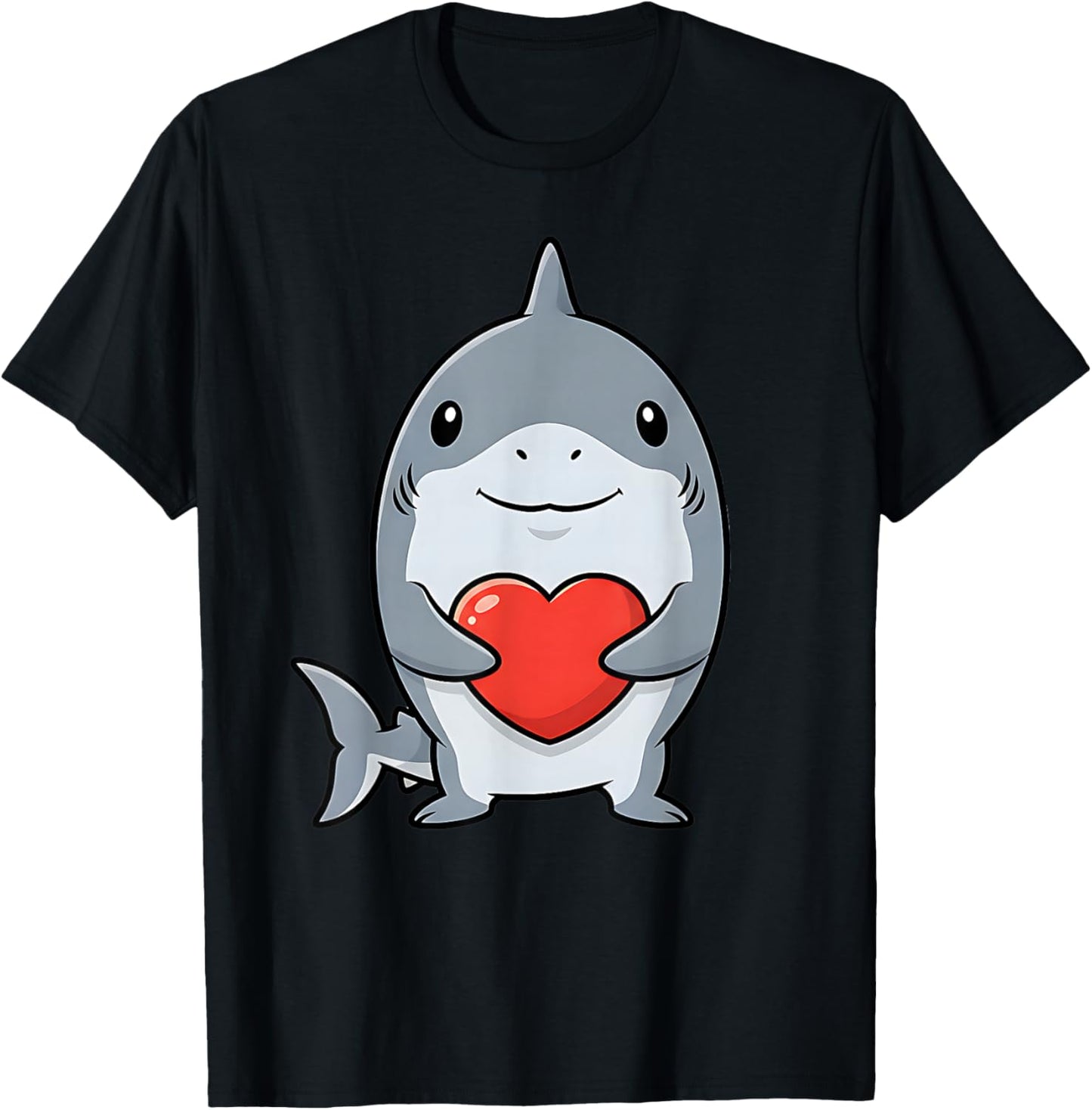 Valentines Day Cute Shark Holding Heart Animal Kids T-Shirt - T-Shirt | Black