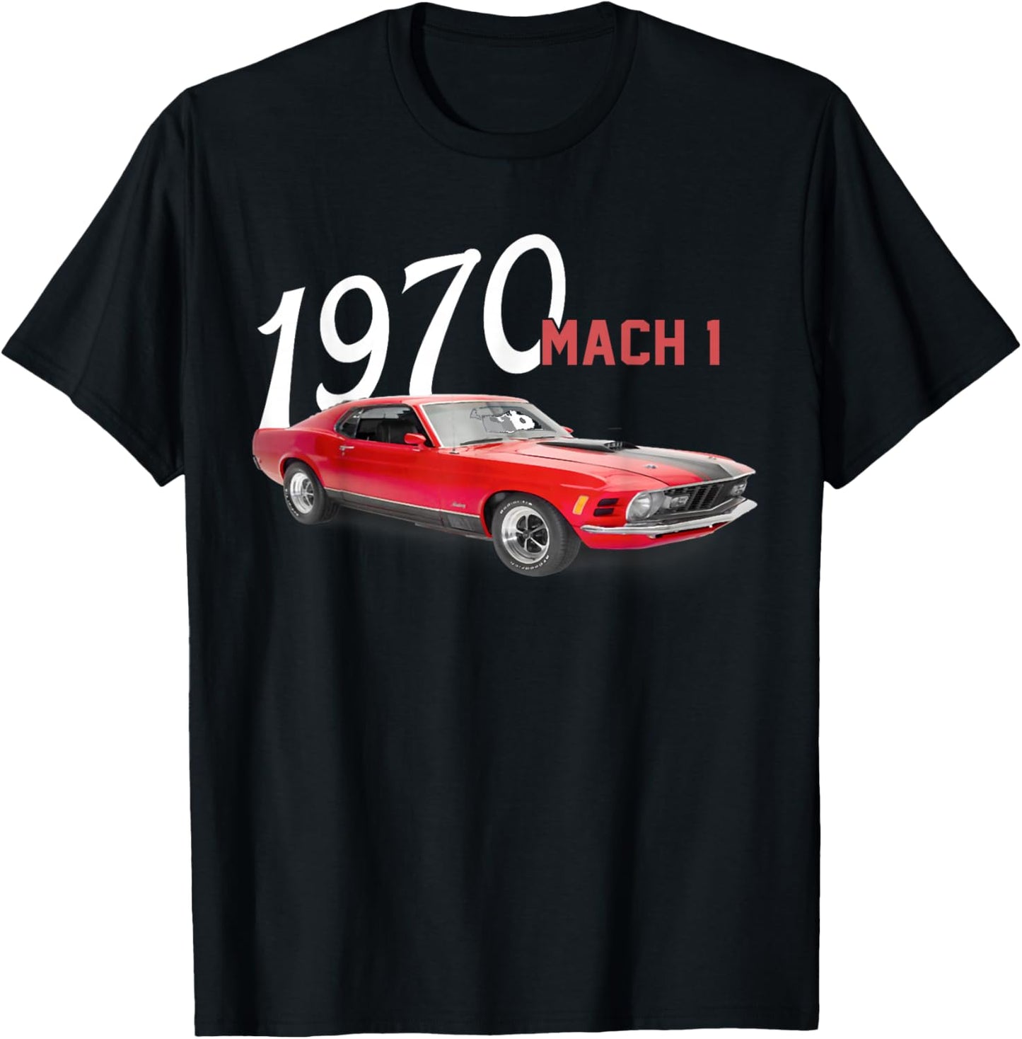 1970 70 Mach 1 Red Classic Vintage Old Car USA Flag T-Shirt - T-Shirt | Black