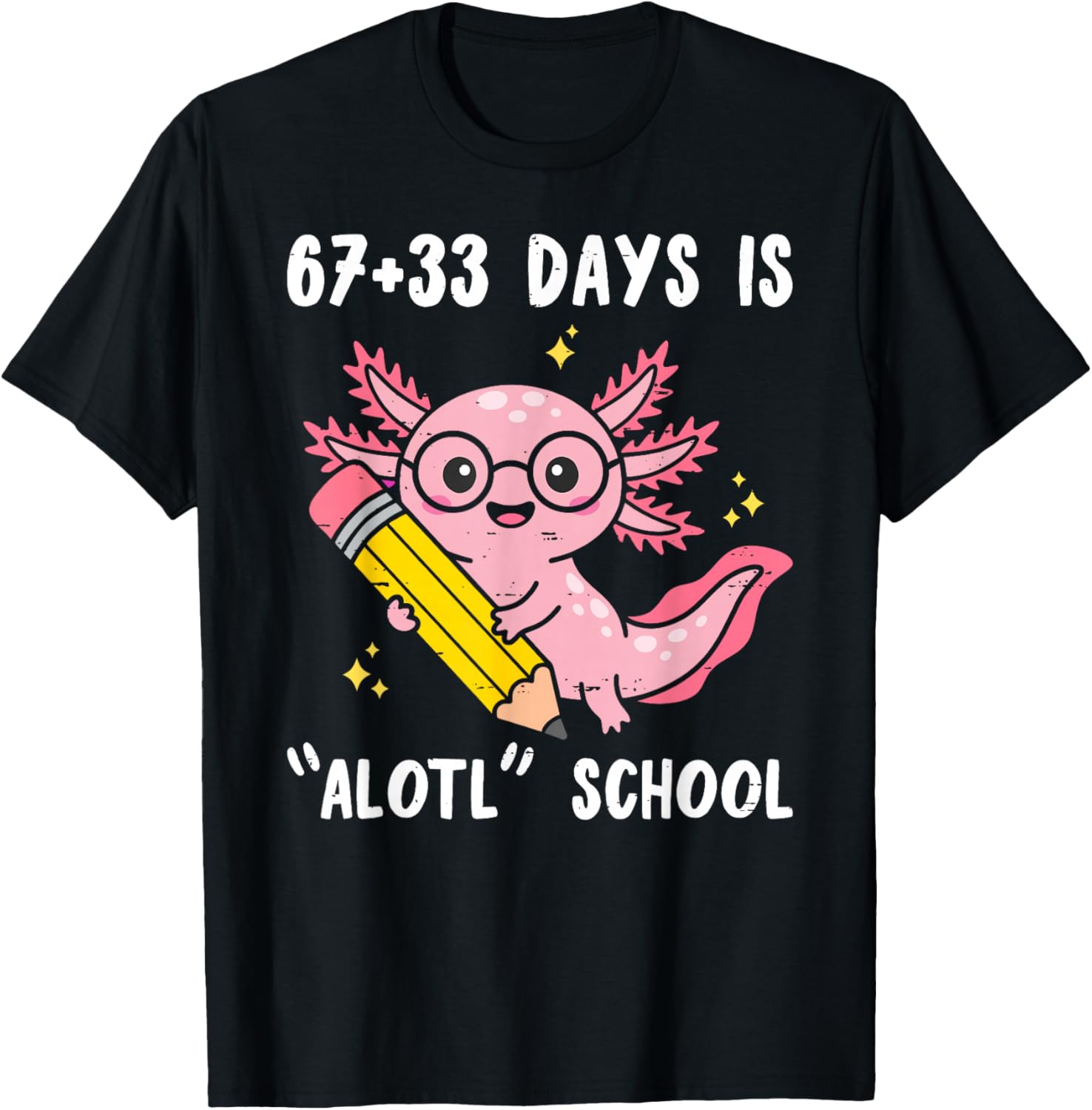 67+33 Days is Alotl School Axolotl 100 Days of School Kids T-Shirt - T-Shirt | Black