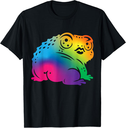 Cute Weird Grumpy Frog Pouty Rainbow Desert Rain Frogcore T-Shirt - T-Shirt | Black