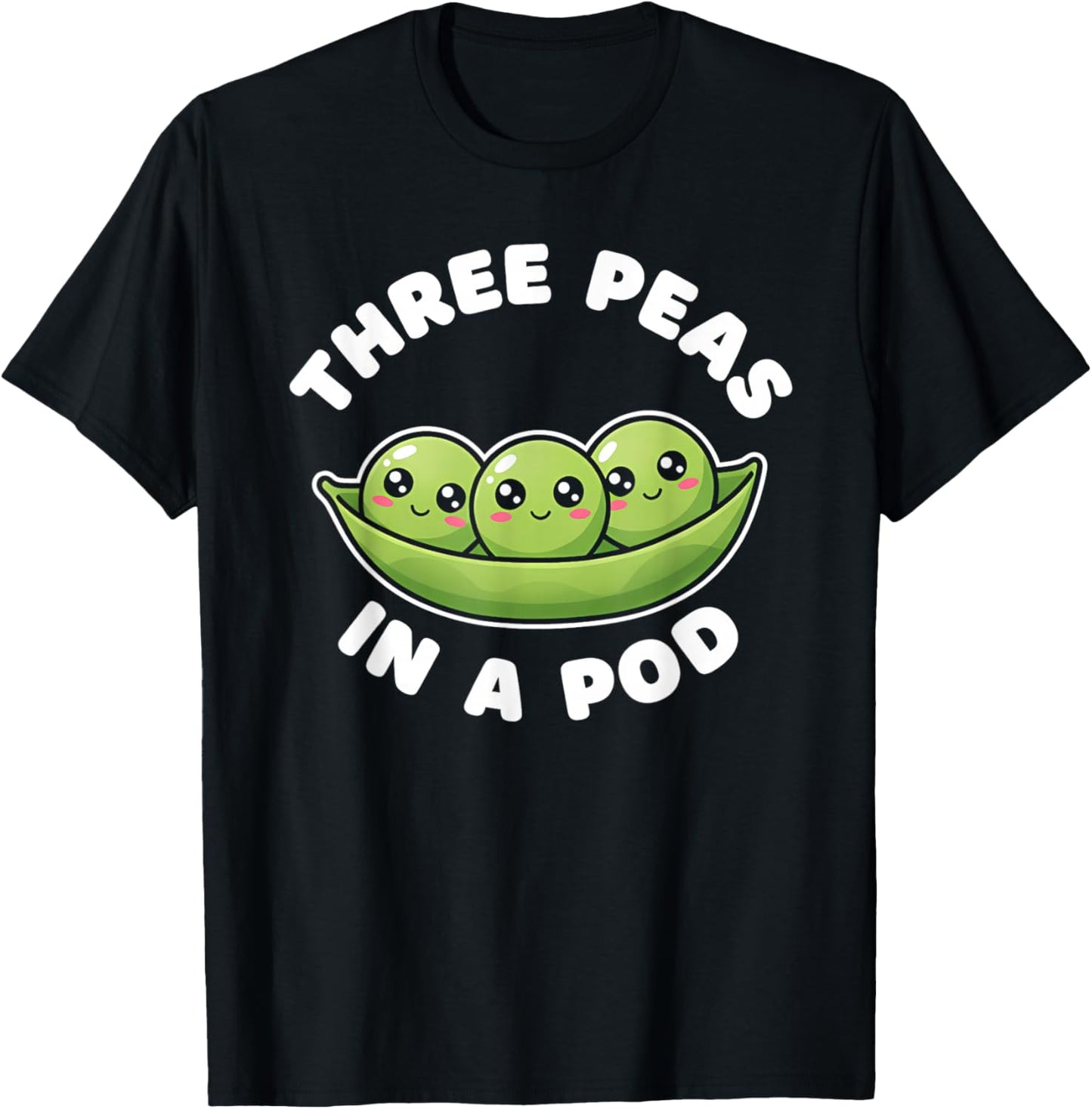Funny Three Peas in A Pod Cute Kawaii T-Shirt - T-Shirt | Black