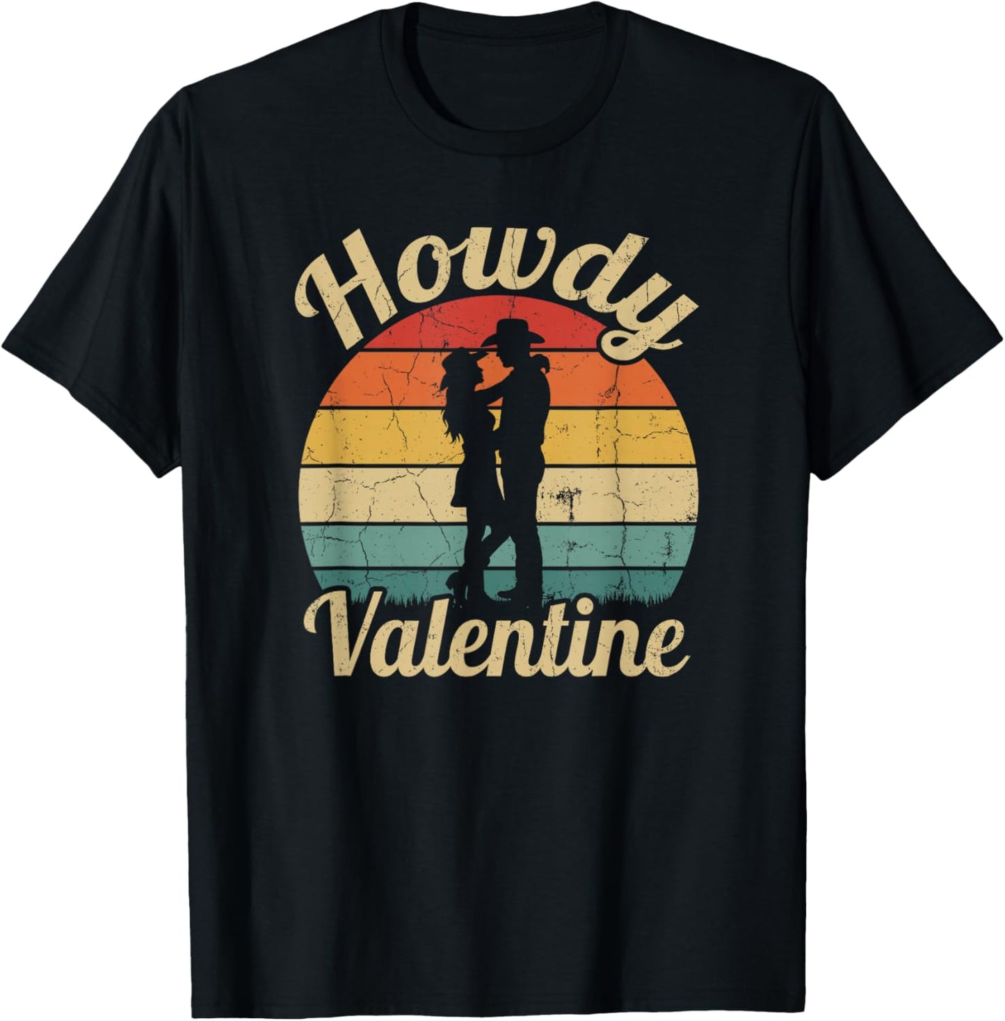 Vintage Howdy Valentine Cute Cowboy Cowgirl Western T-Shirt - T-Shirt | Black
