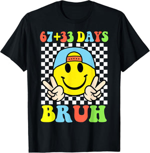 Bruh 67 33 Days of School 100 Boy Kids 100th Day of School T-Shirt - T-Shirt | Black