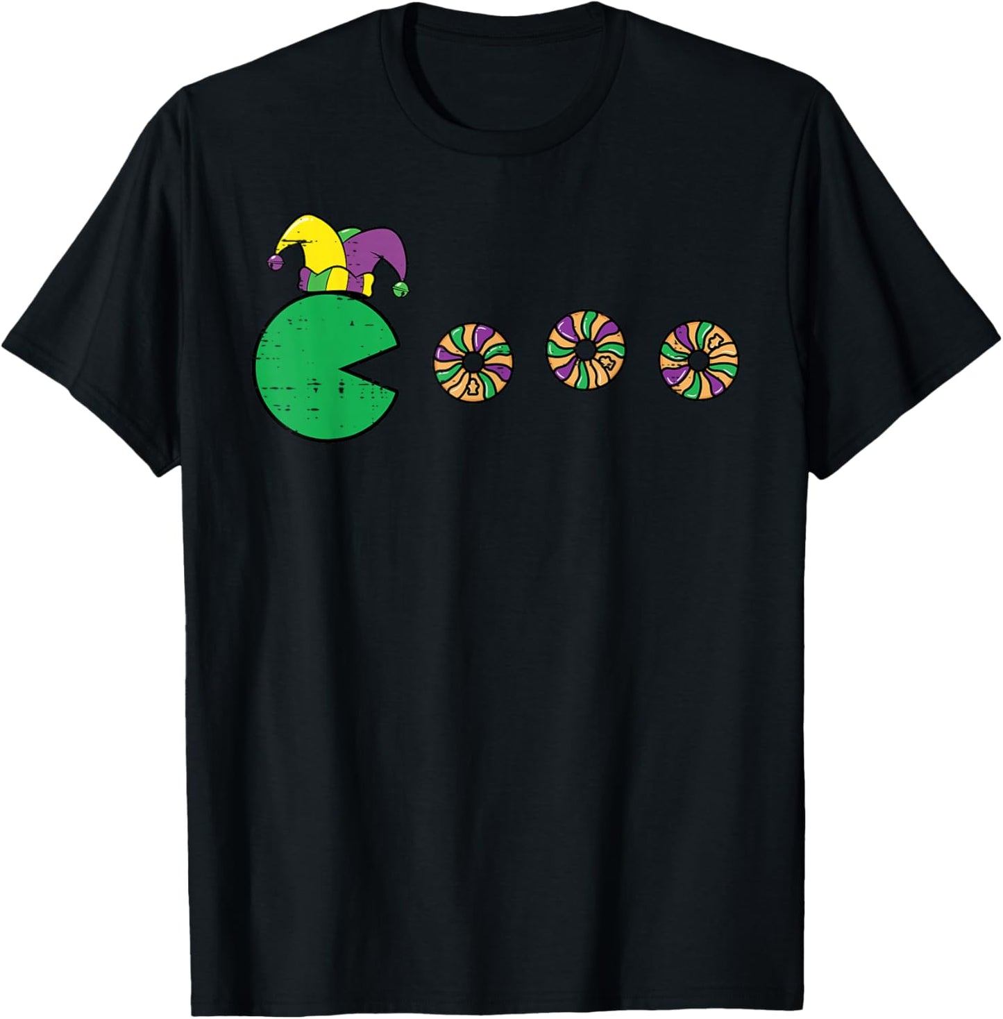 Mardi Gras Video Game Eating Cake Retro Gamer Men Women Kids T-Shirt - T-Shirt | Black