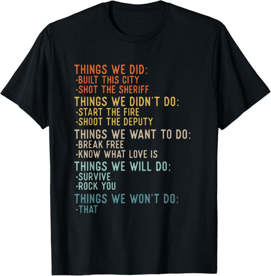 Things We Did Sarcastic Music Checklist Classic Song Lyrics T-Shirt - T-Shirt | Black