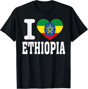 I Love Ethiopia Heart Souvenir Lovers Pride Travel T-Shirt - T-Shirt | Black