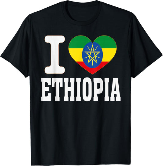 I Love Ethiopia Heart Souvenir Lovers Pride Travel T-Shirt - T-Shirt | Black