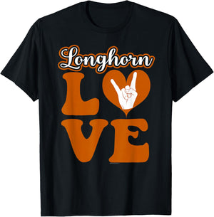 Love Longhorn Girl Heart Cute Retro Letters T-Shirt - T-Shirt | Black