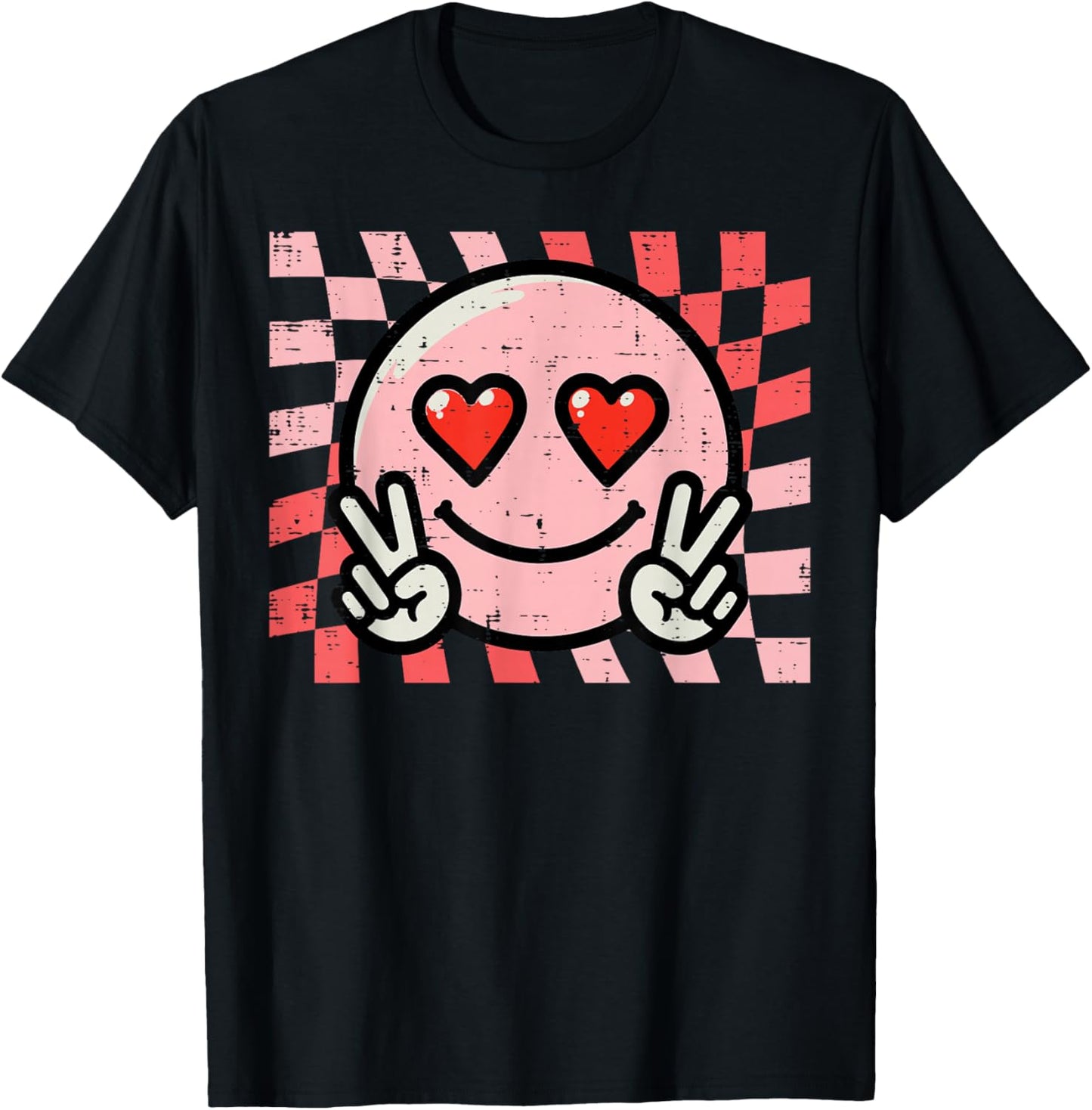 Valentines Day Face Peace Retro Groovy Women Men Kids T-Shirt - T-Shirt | Black