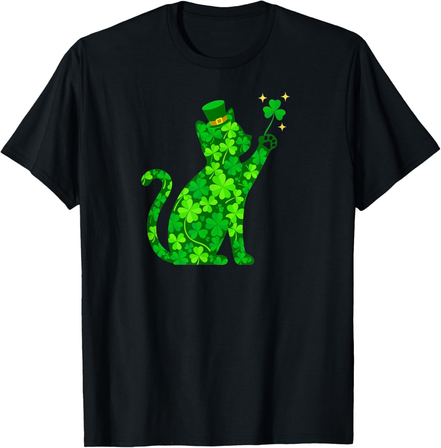 Shamrock Cat Graphic Saint Patrick Day Cat T-Shirt - T-Shirt | Black