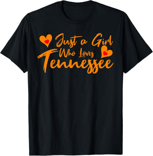 Just a Girl who Loves Tennessee Cute Women, Girls, Tween T-Shirt - T-Shirt | Black