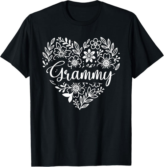 Grammy Floral Heart Shirt Cute for Grammy T-Shirt - T-Shirt | Black