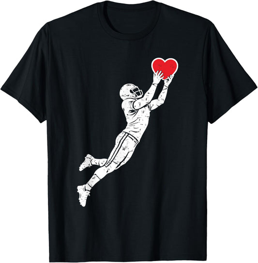 Valentines Day American Football Silhouette Heart Men Boys T-Shirt - T-Shirt | Black