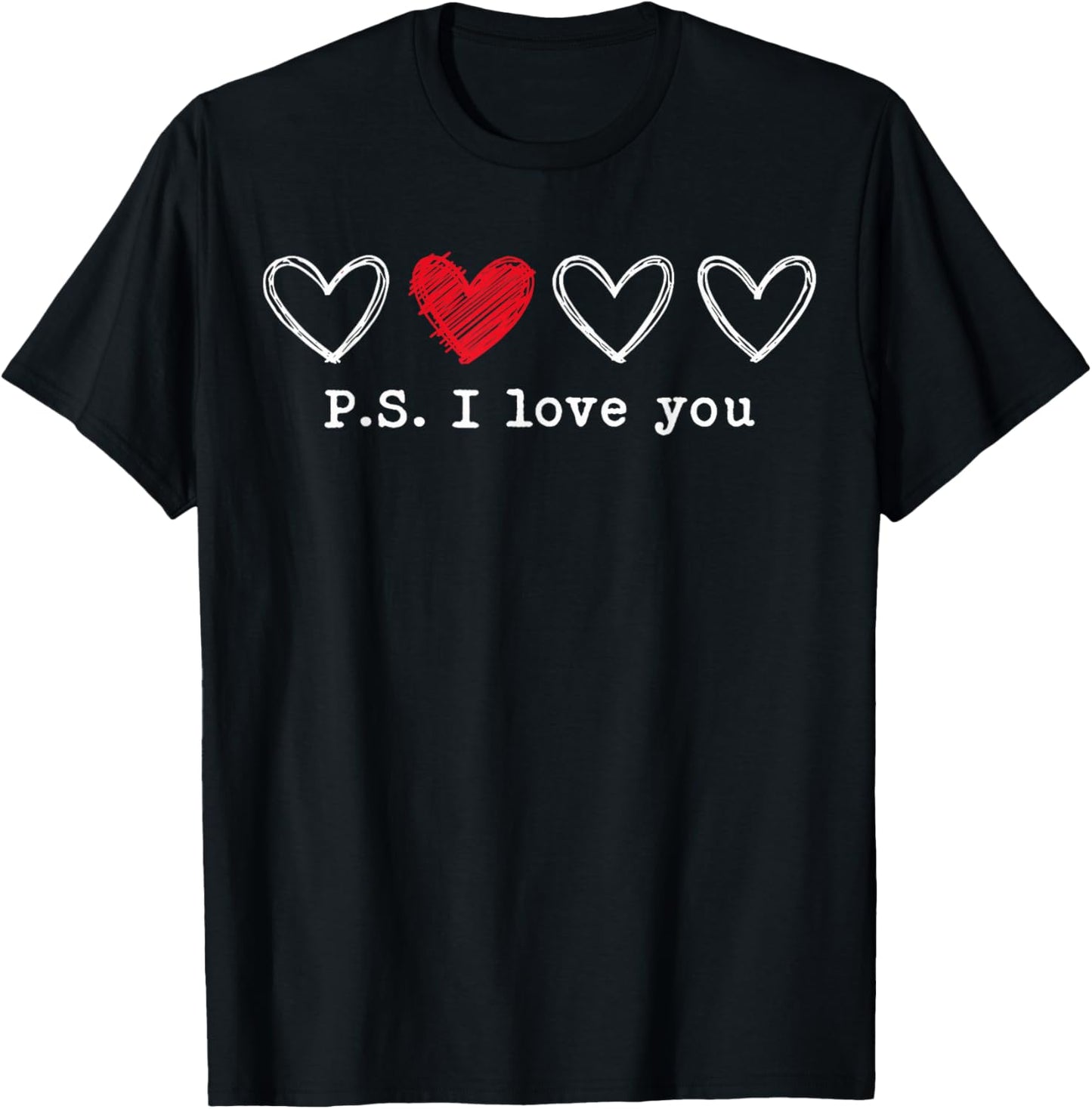 PS I Love You Day Valentine's Day Purple Heart Women Men Kid T-Shirt - T-Shirt | Black