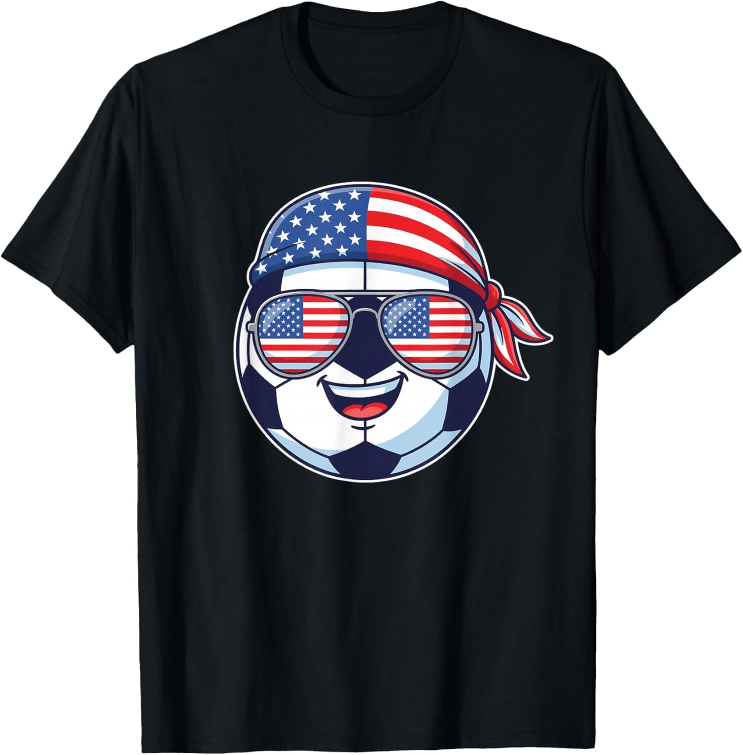 American Flag on Soccer Ball Wearing Sunglasses Bandana T-Shirt - T-Shirt | Black