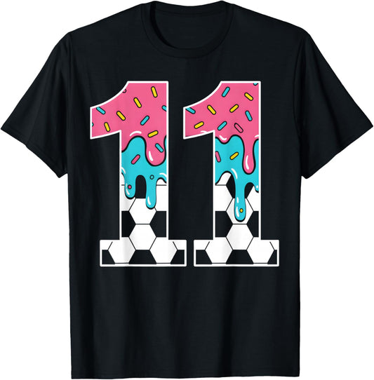 Soccer 11 Year Old Ice Cream Drip Youth 11th Birthday Boy 11 T-Shirt - T-Shirt | Black