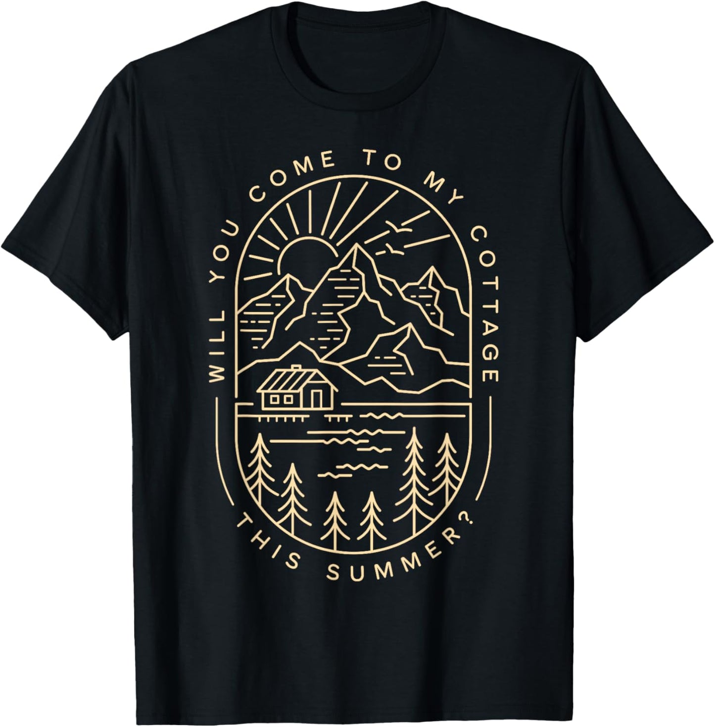 Cottage Coming WYCTMCTS Unique Summer Line Art T-Shirt - T-Shirt | Black