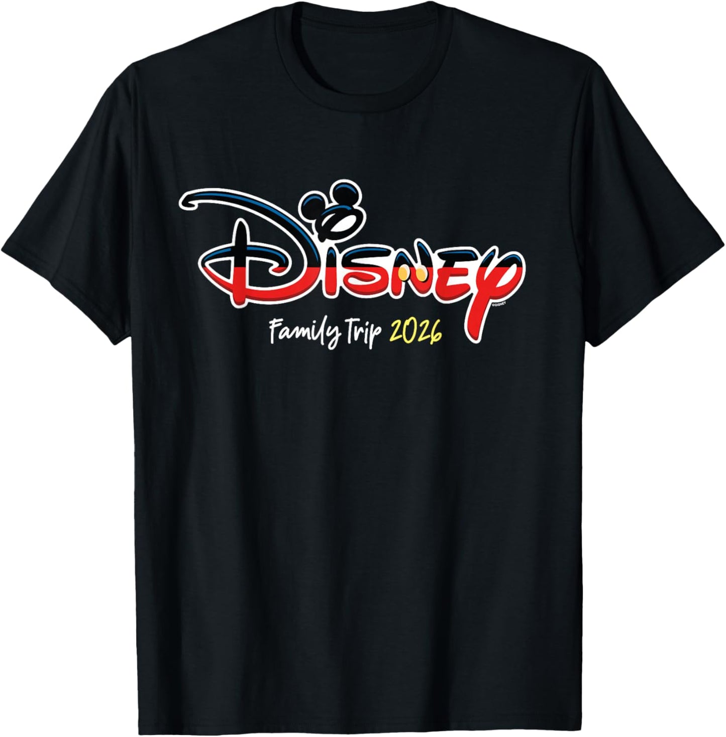 Disney Mickey Mouse Script Logo Family Trip 2026 Vacation T-Shirt - T-Shirt | Black
