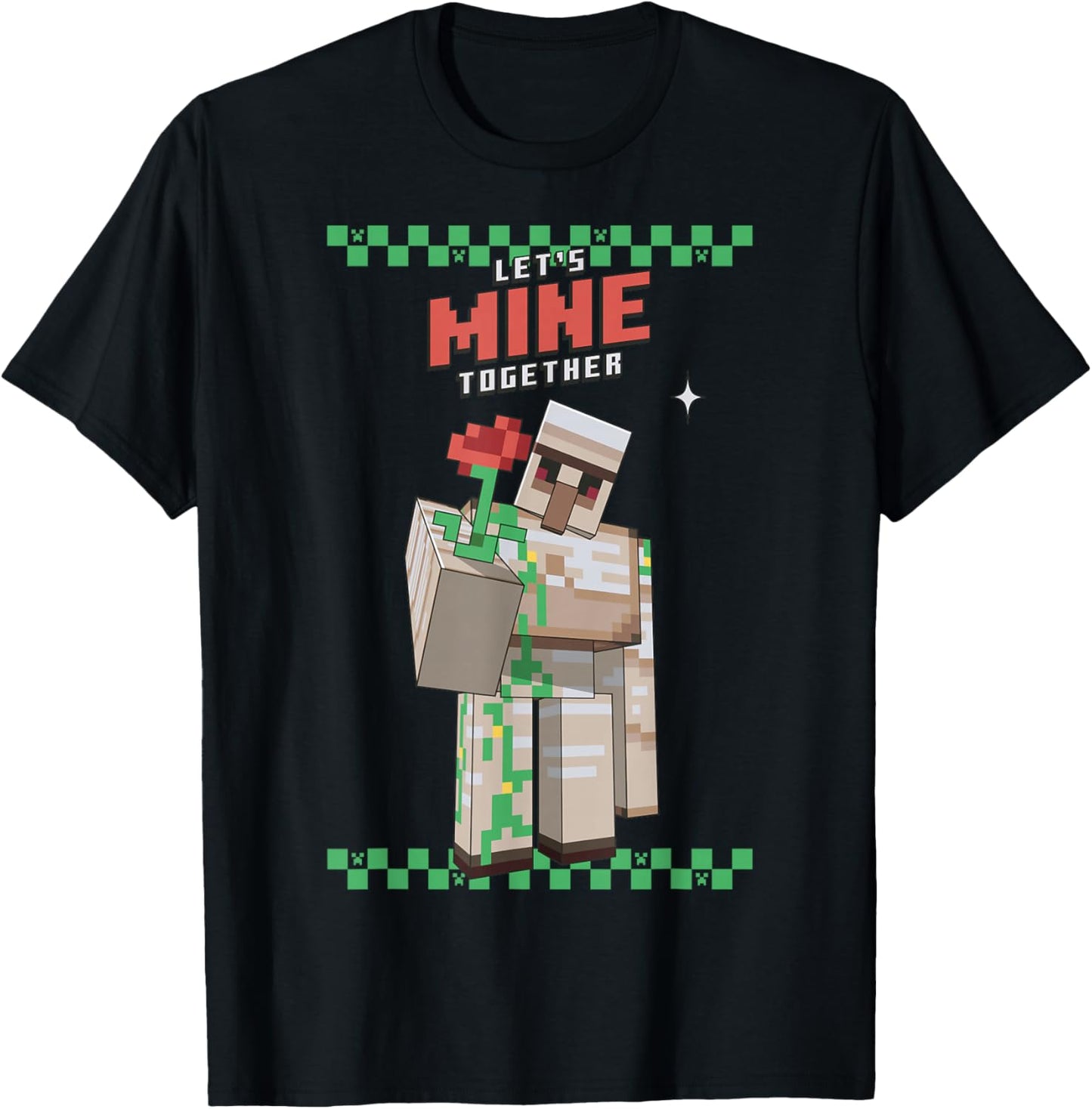 Minecraft Iron Golem Rose Sweet T-Shirt - T-Shirt | Black
