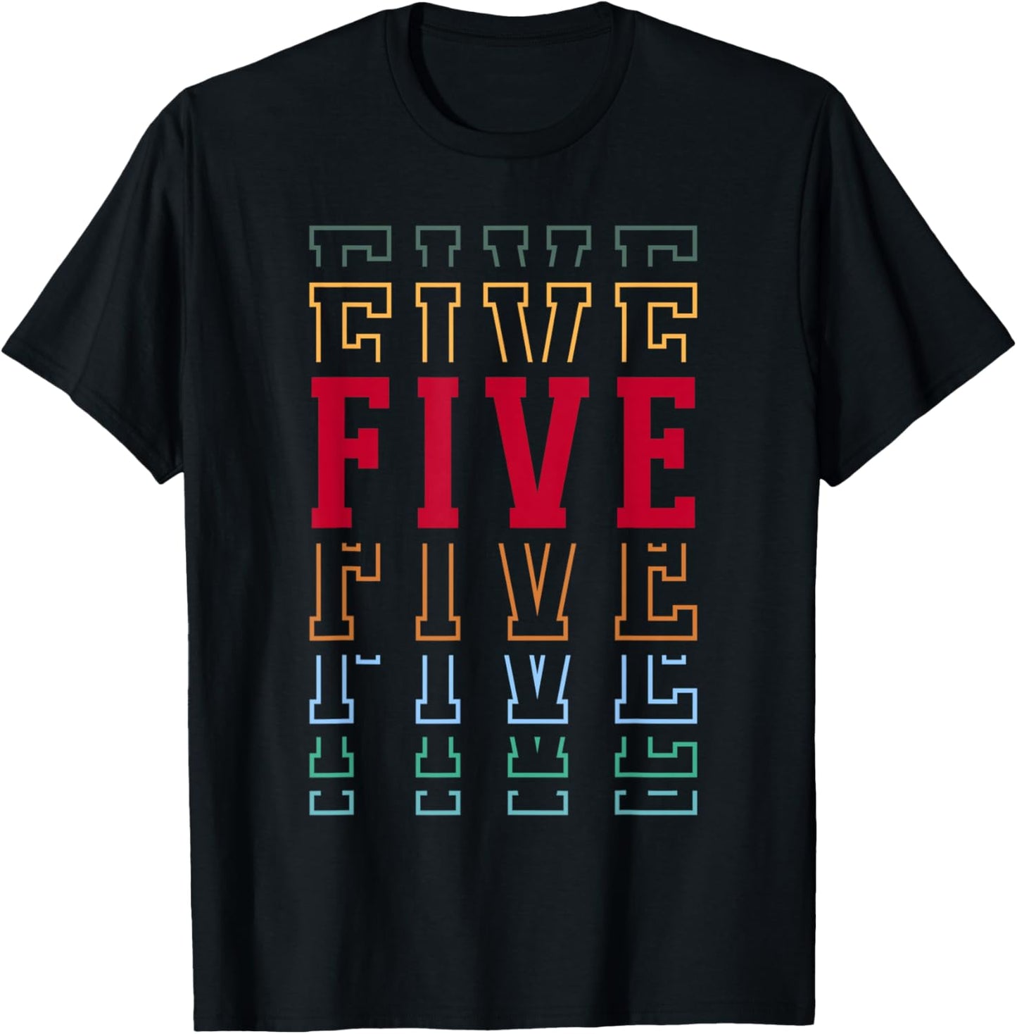 Five 5th Birthday Retro Layered Text 5 Year Old T-Shirt - T-Shirt | Black
