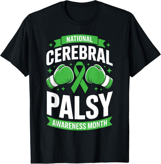 National Cerebral Palsy Awareness Month Green Ribbon Support T-Shirt - T-Shirt | Black