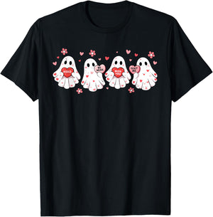 Cute Ghost Love Hearts Valentines Day Teens Girls T-Shirt - T-Shirt | Black