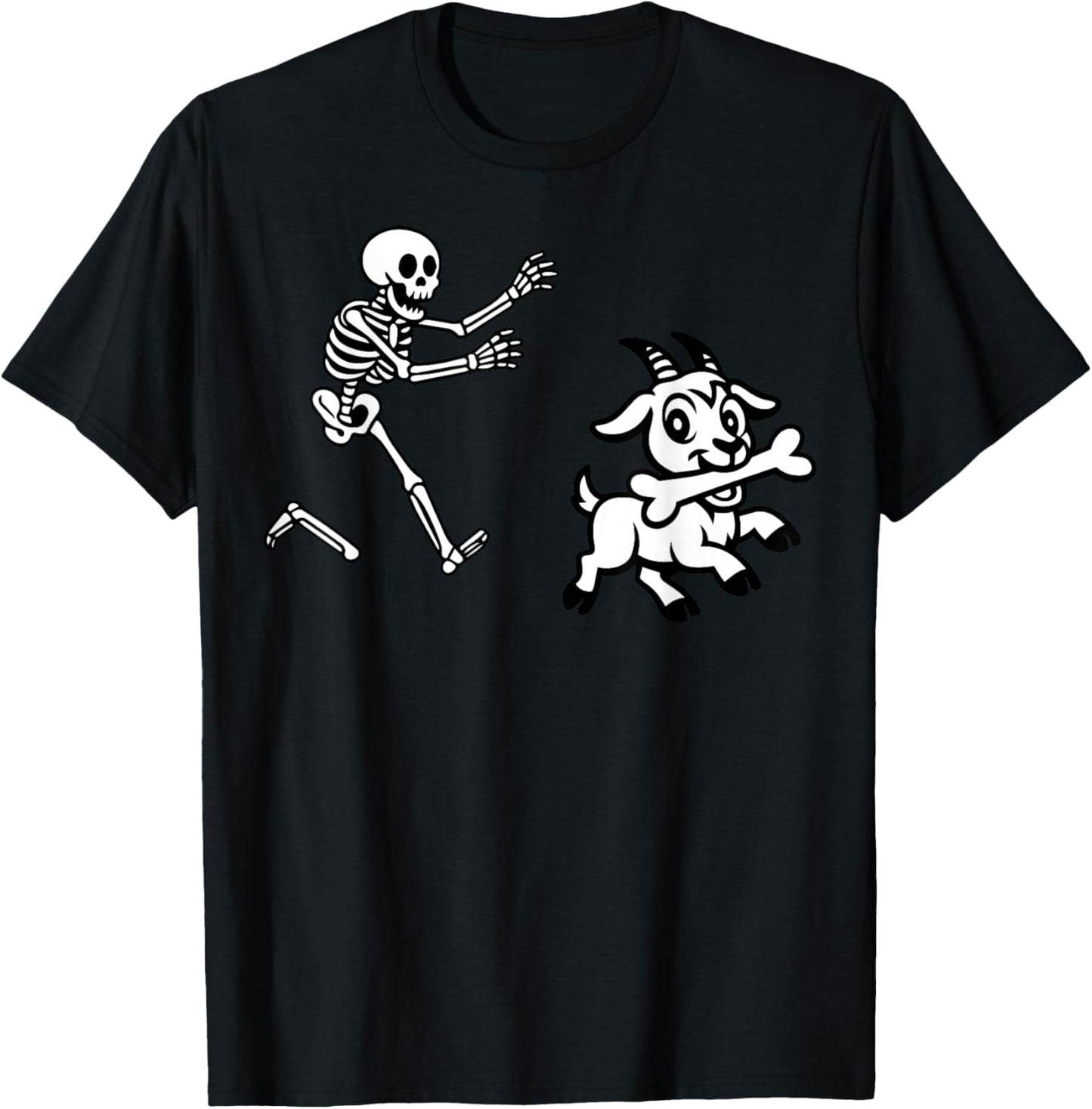Funny Goat Running Skeleton Halloween T-Shirt - T-Shirt | Black