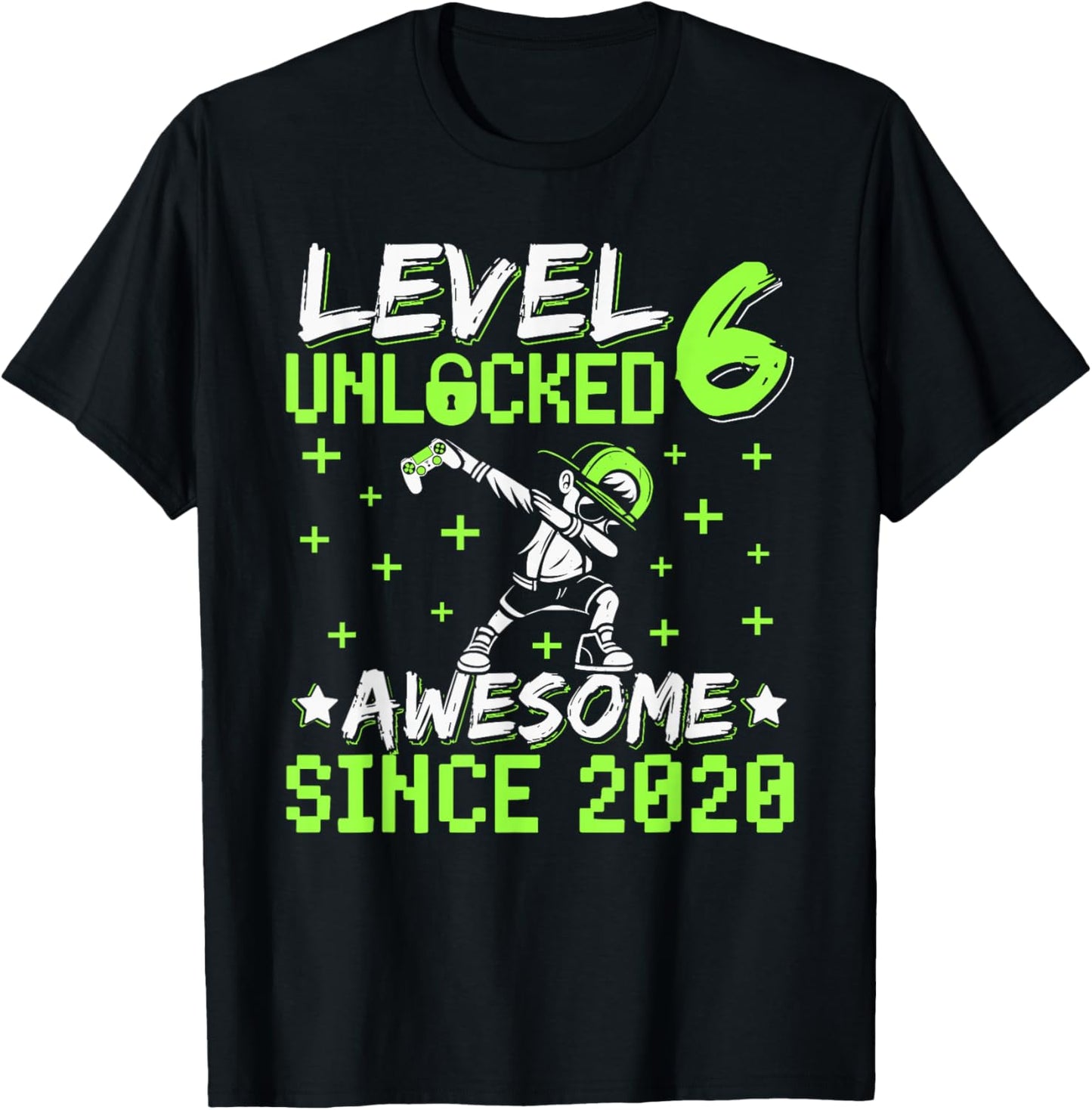 Level 6 Unlocked Awesome Since 2020 6th Birthday Gamer Boy T-Shirt - T-Shirt | Black