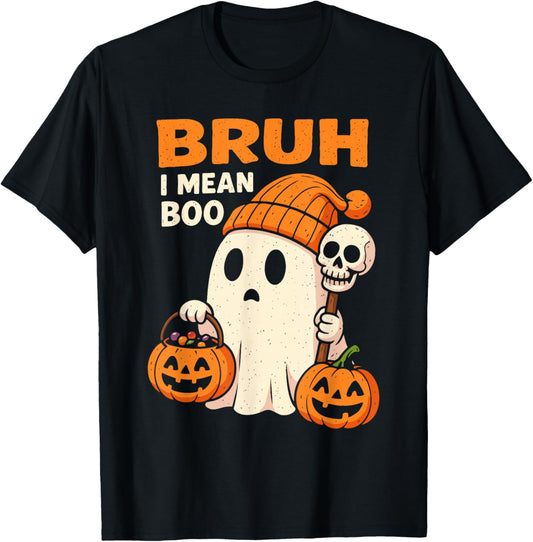 Halloween Bruh Ghost Boo Skull Pumpkin Women Kids Boys Girls T-Shirt - T-Shirt | Black