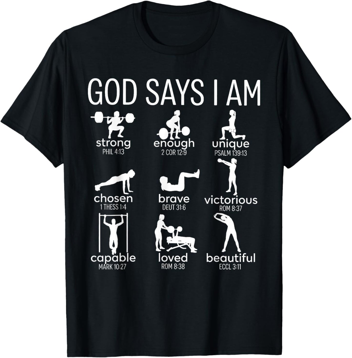 God Says I Am Christian Workout Gym Women Men T-Shirt - T-Shirt | Black