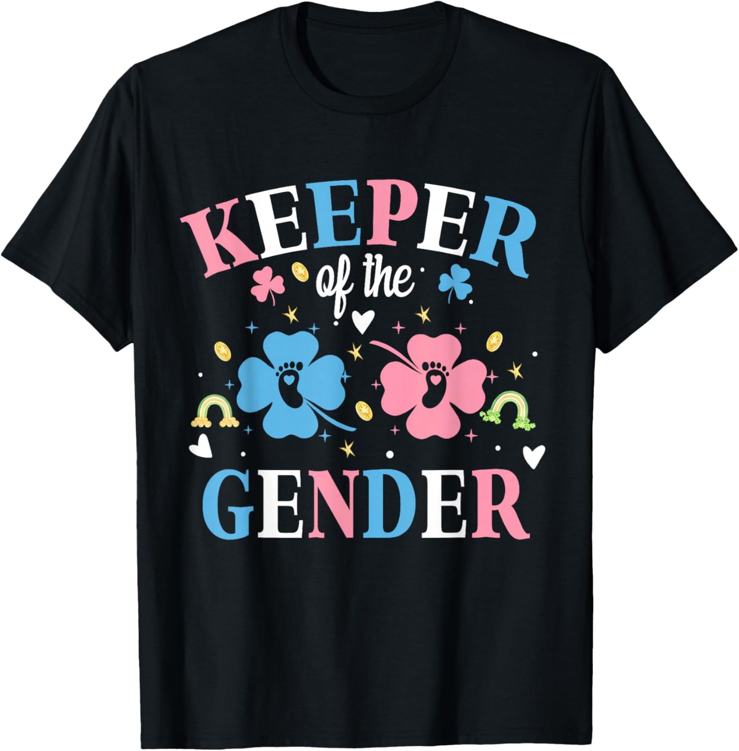 Keeper of The Gender Reveal Baby Shamrock Pink Or Blue T-Shirt - T-Shirt | Black